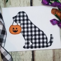 Dog with Halloween Bucket Machine Applique Design , Triple Stitch